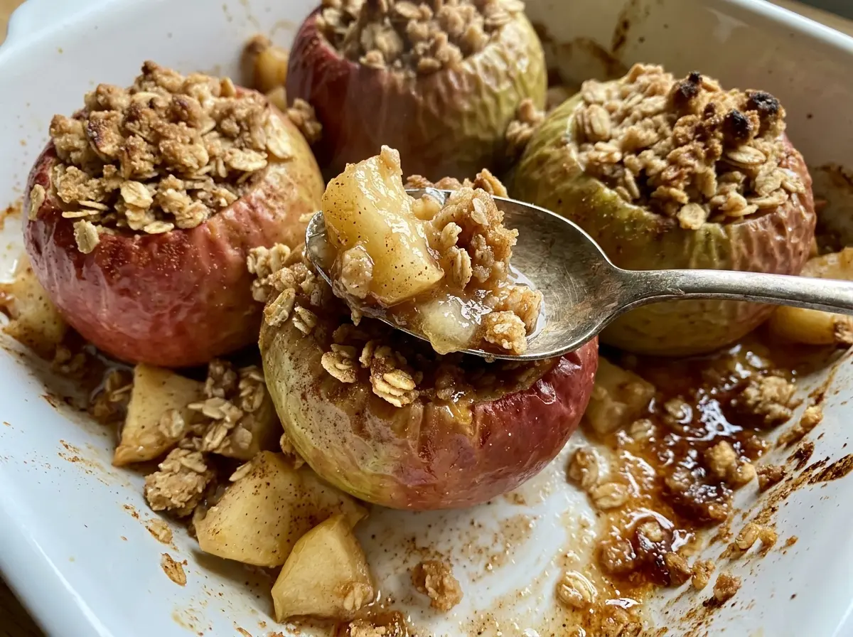 Apple Crisp Stuffed Apples golden oat topping