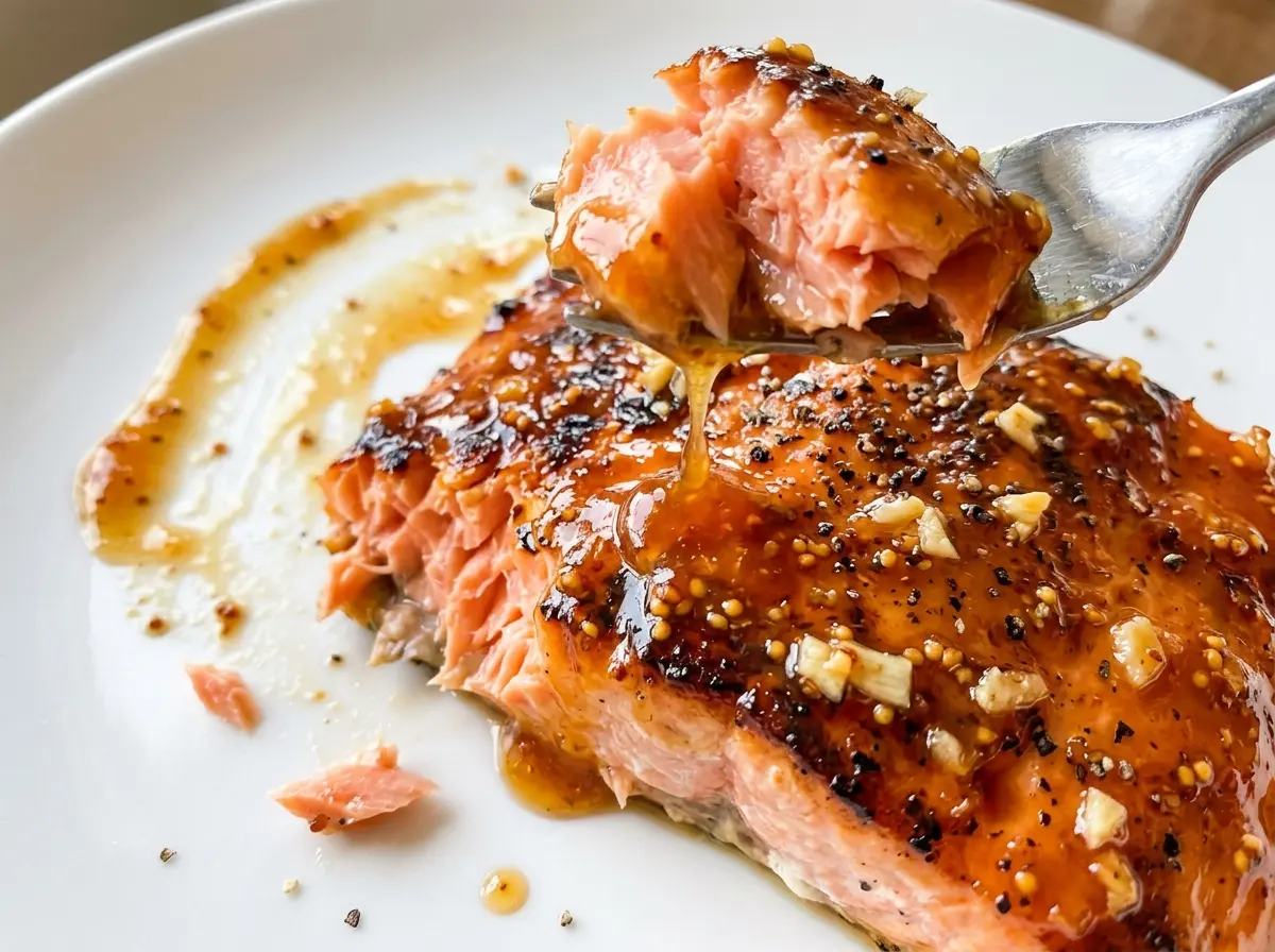 Apricot Dijon Glazed Salmon with glossy golden glaze