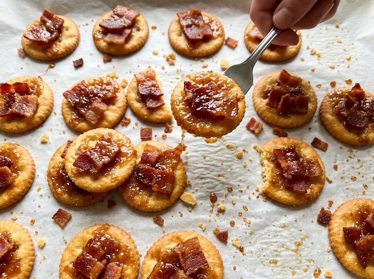 Bacon Crackers with crisp glazed tops