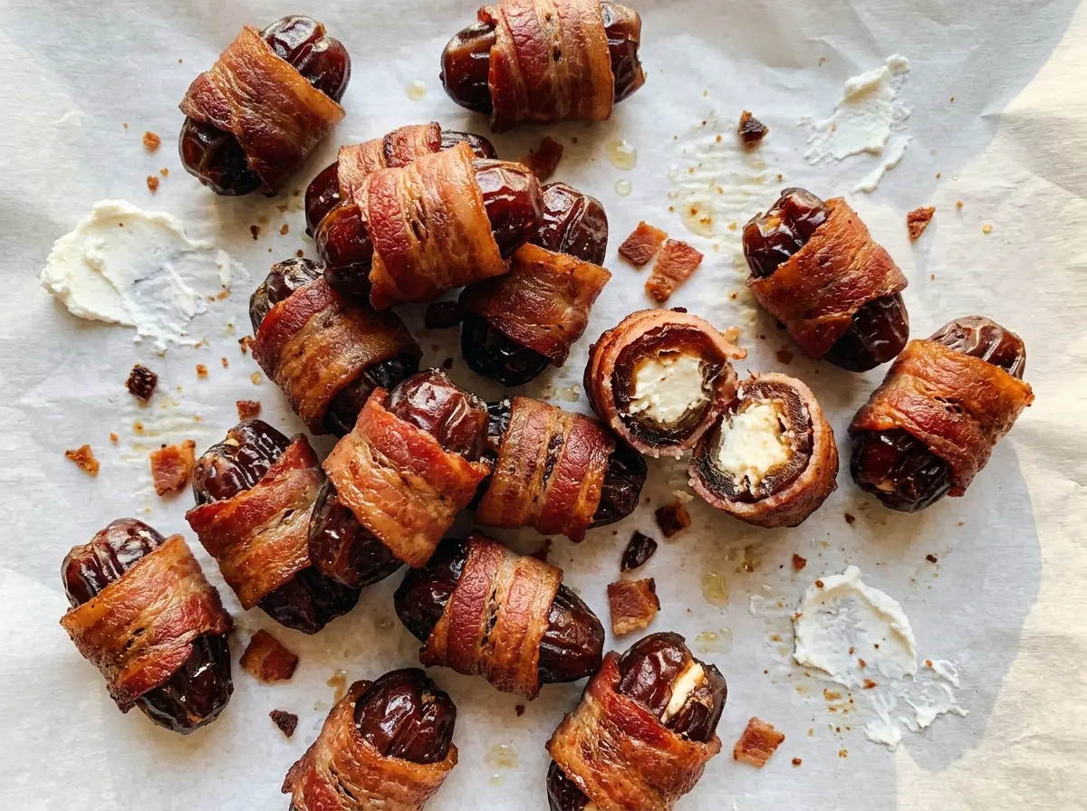 Bacon Wrapped Stuffed Dates, crisp and golden