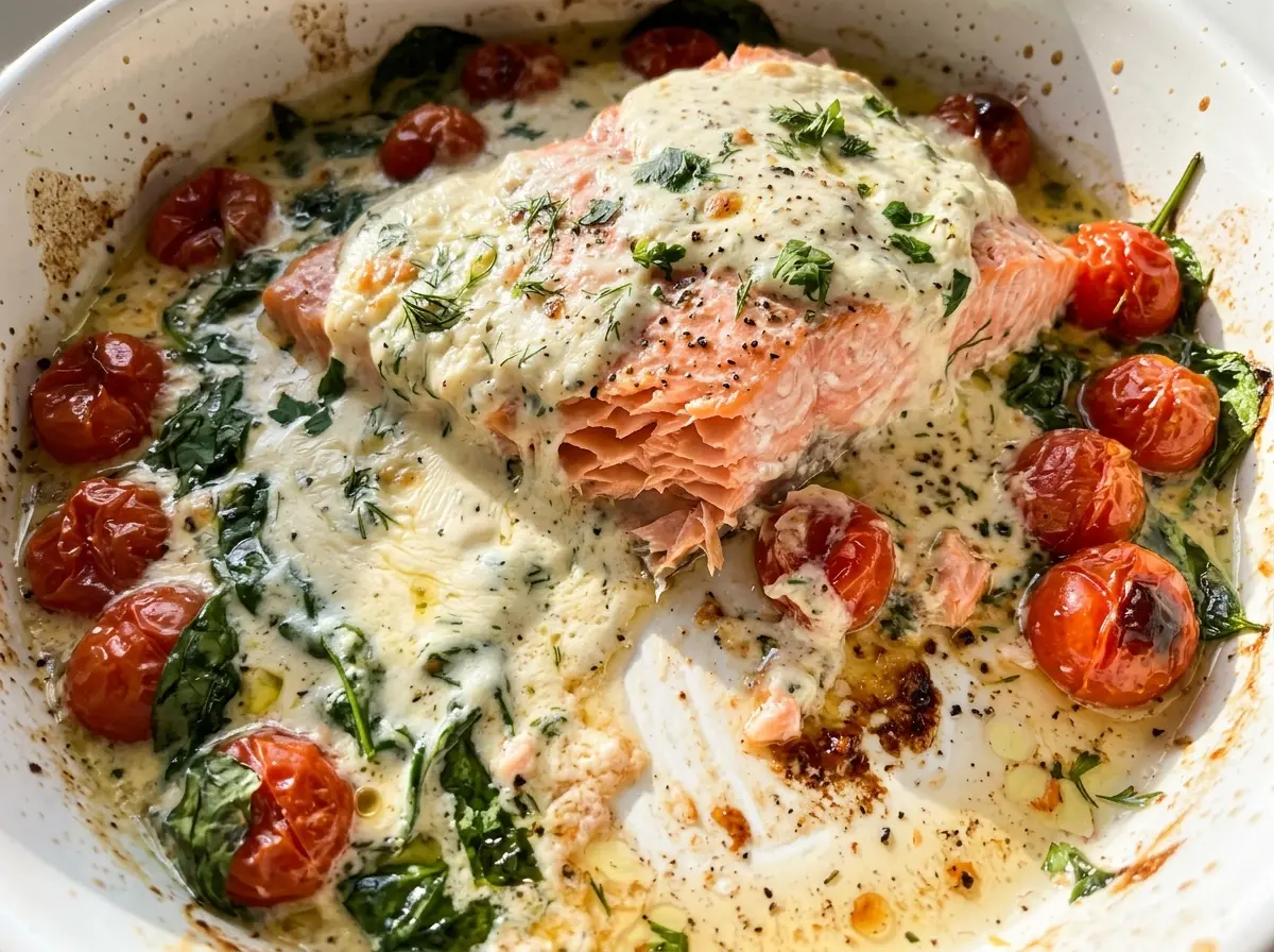 Baked Boursin Salmon creamy herb topping