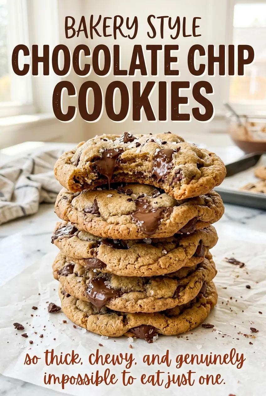 Bakery Style Chocolate Chip Cookies, thick and chocolatey