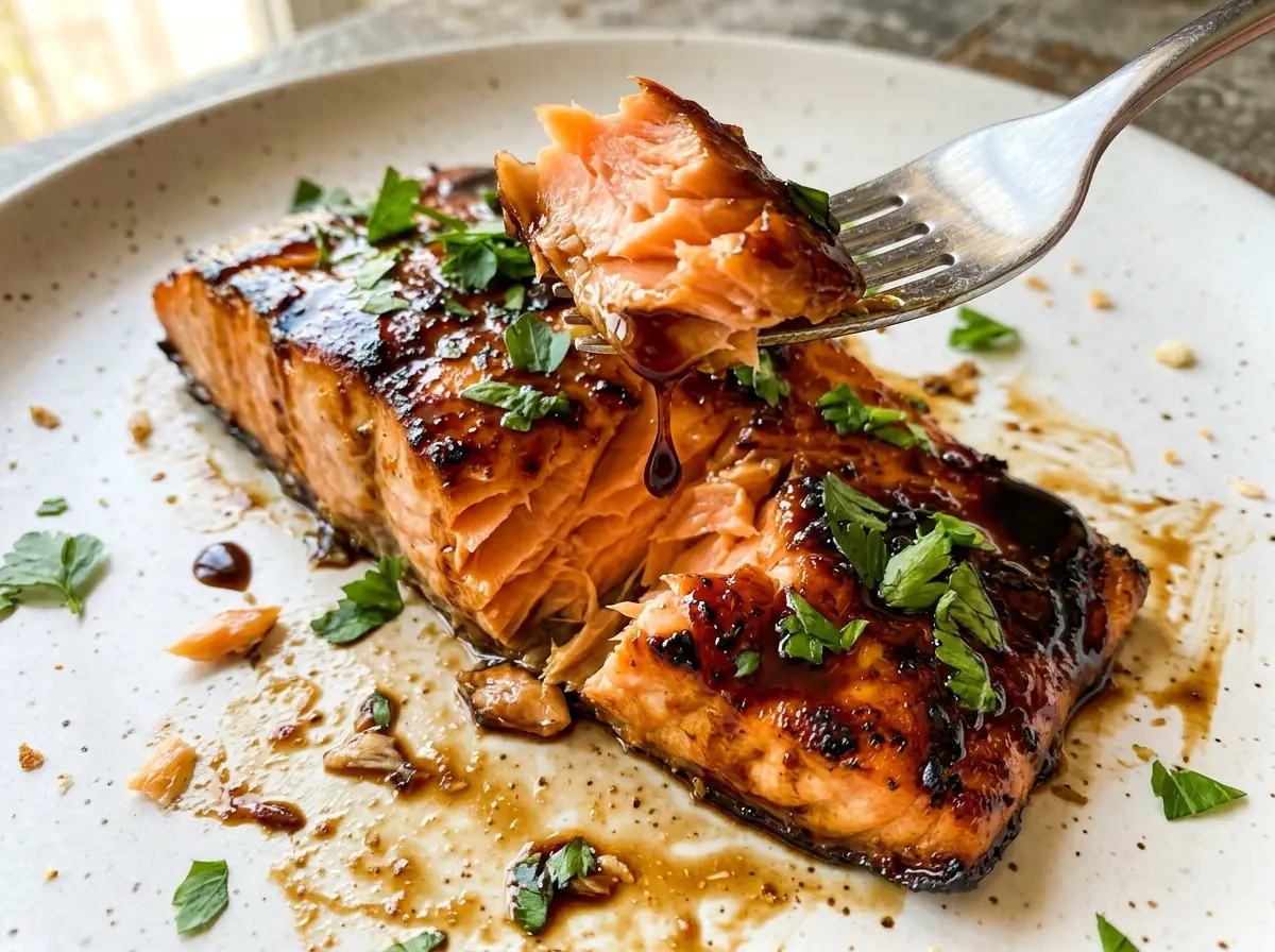 Balsamic Glazed Salmon with glossy, tender fillets