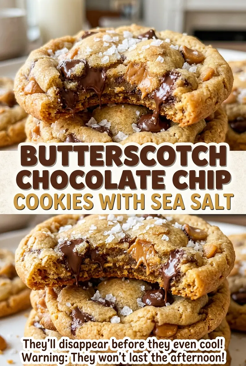 Butterscotch chocolate chip cookies, salted golden tops