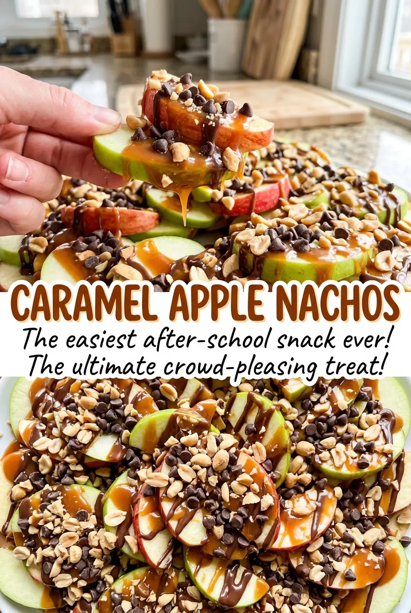 Caramel Apple Nachos with glossy chocolate drizzle
