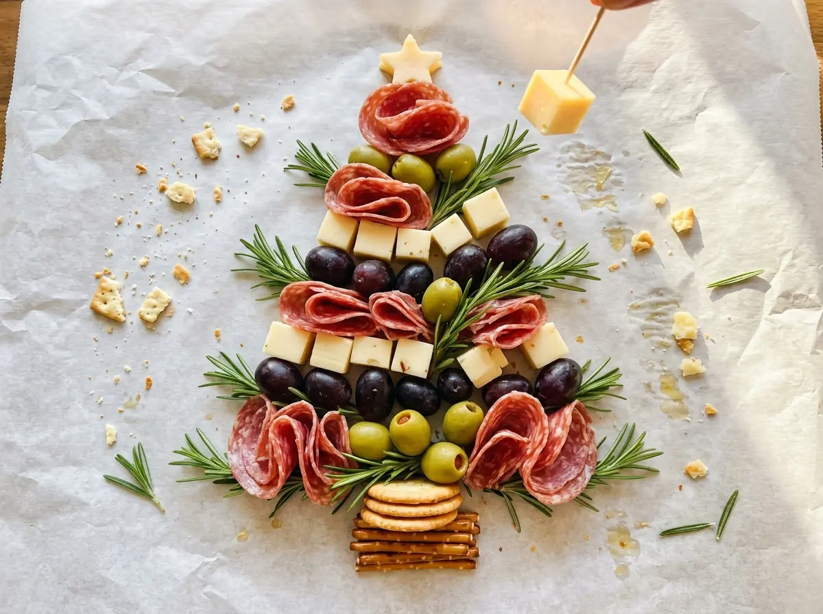 Charcuterie Tree with rosemary greenery