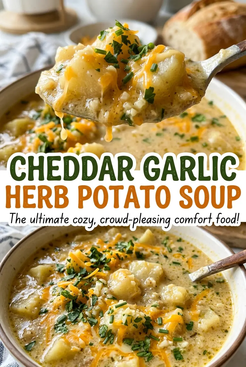Cheddar Garlic Herb Potato Soup chunky herb-topped bowl