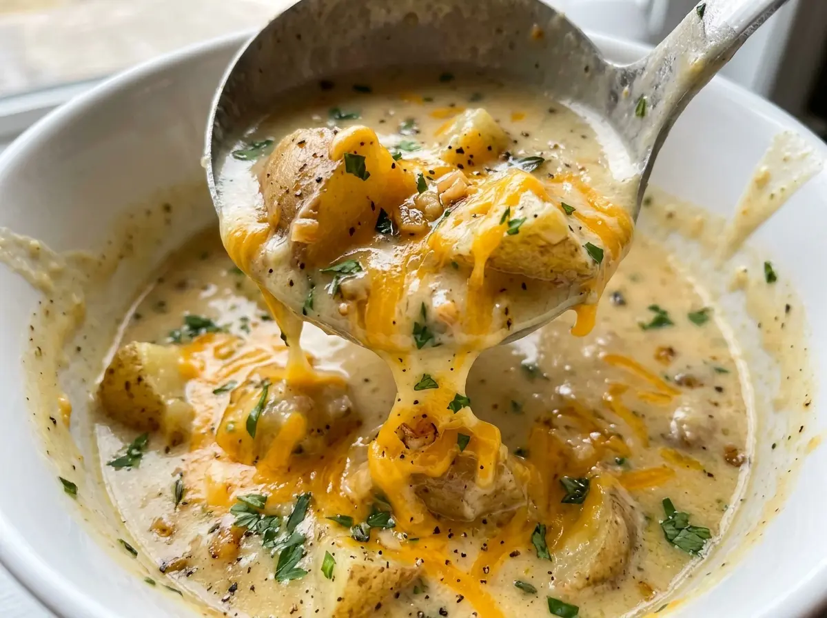 Cheddar Garlic Herb Potato Soup creamy golden bowl