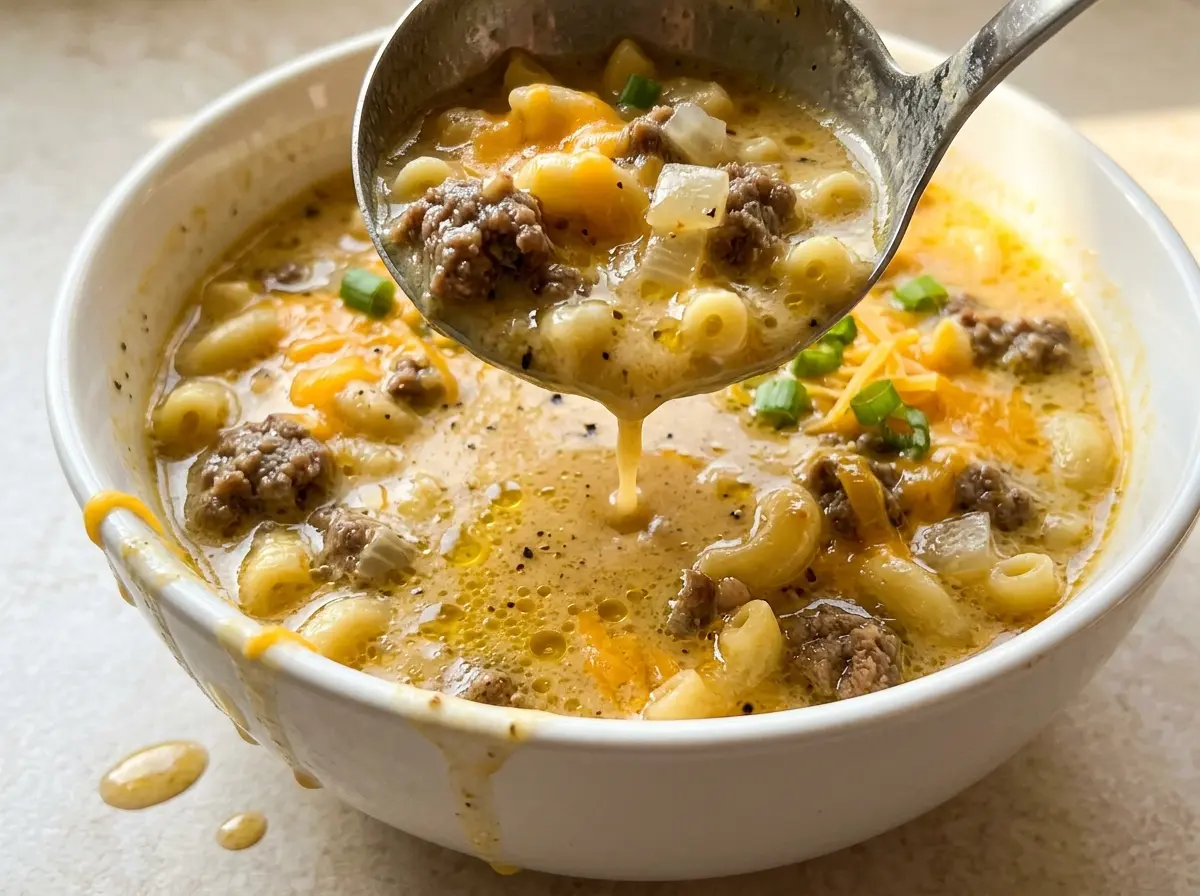 Cheeseburger Macaroni Soup creamy cheddar bowls