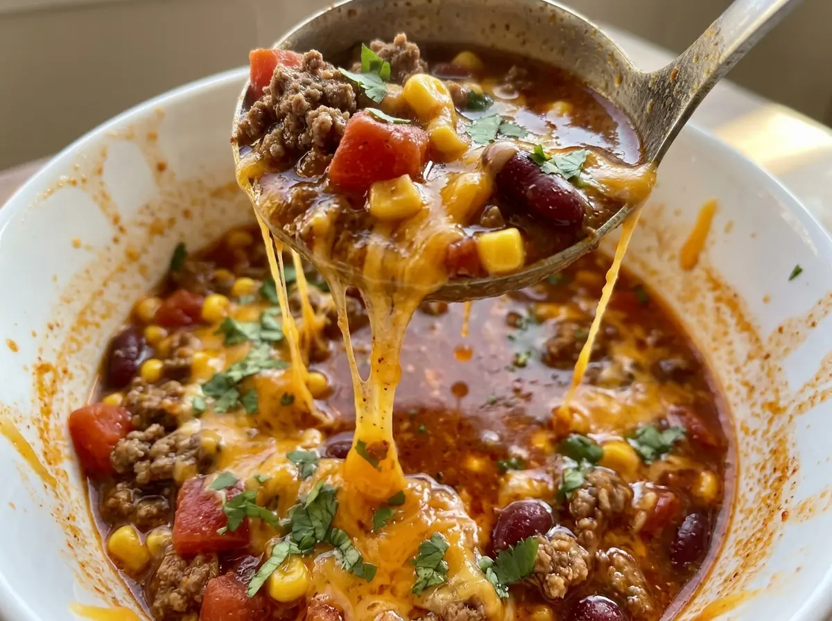 Cheesy Taco Soup creamy beefy