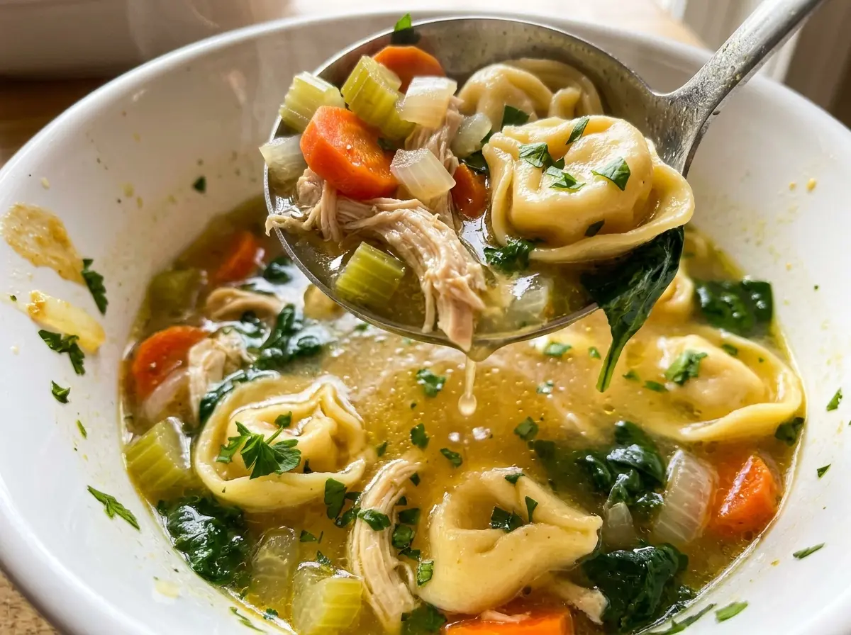 Chicken Tortellini Soup with tender chicken
