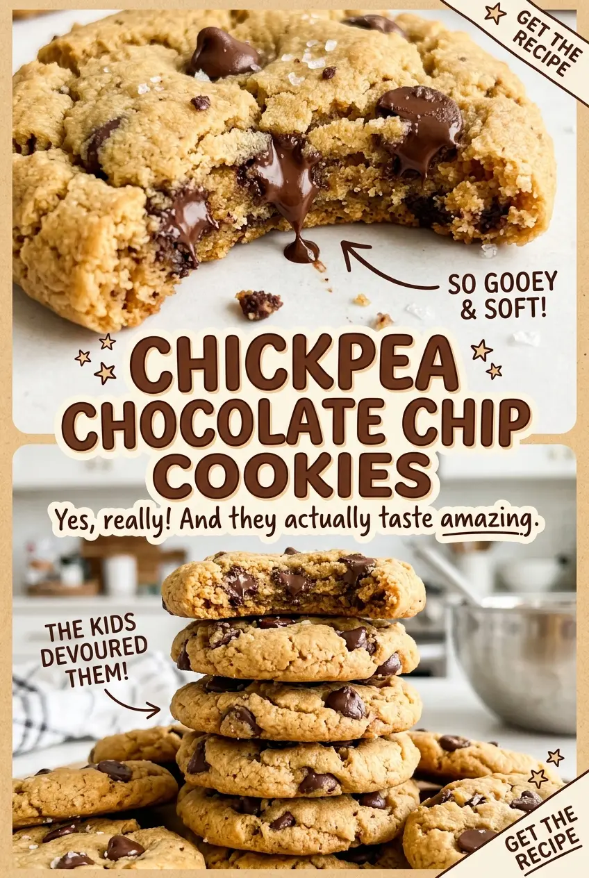 Chickpea Chocolate Chip Cookies, soft and chocolate-studded