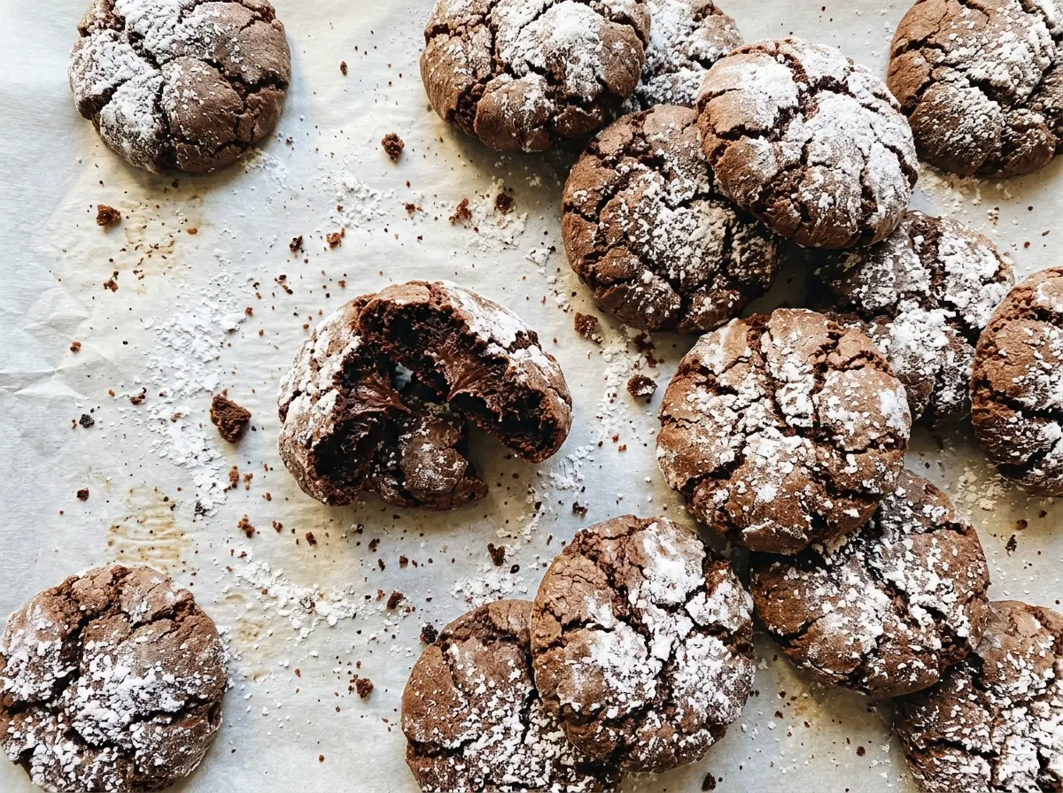 Chocolate crinkle cookies with snowy crackled tops
