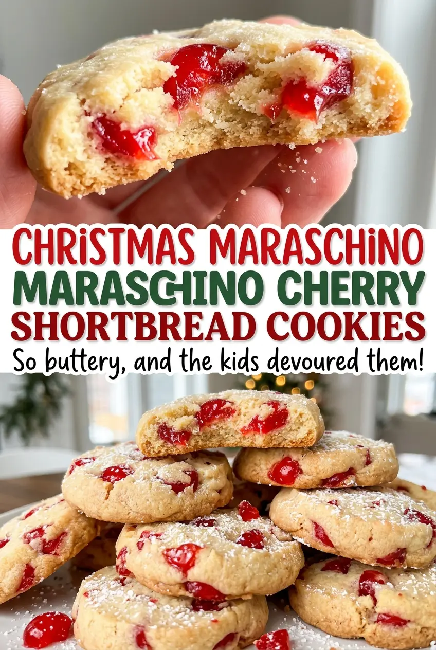 Christmas Maraschino Cherry Shortbread Cookies, tender cherry-studded bites