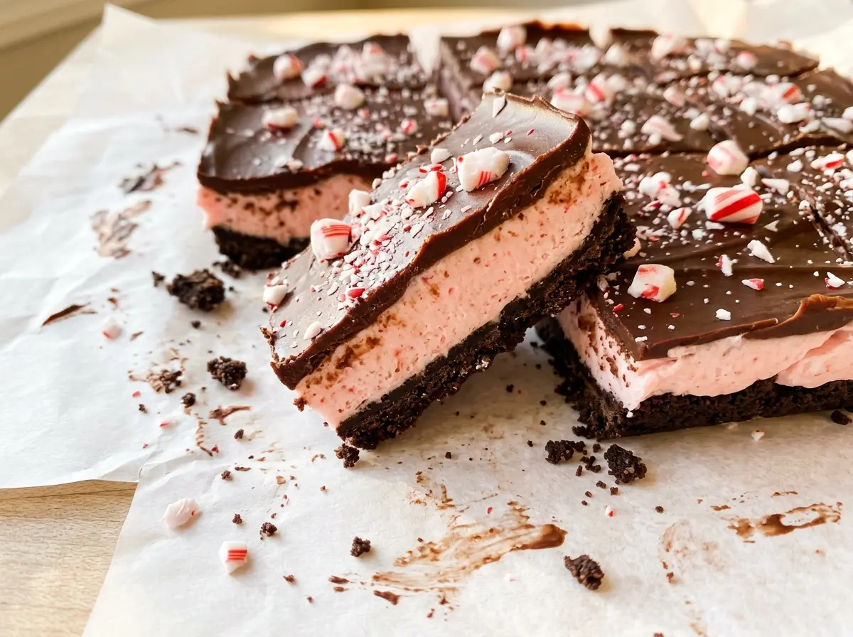 Christmas Morning No Bake Peppermint Bars creamy chocolate layers