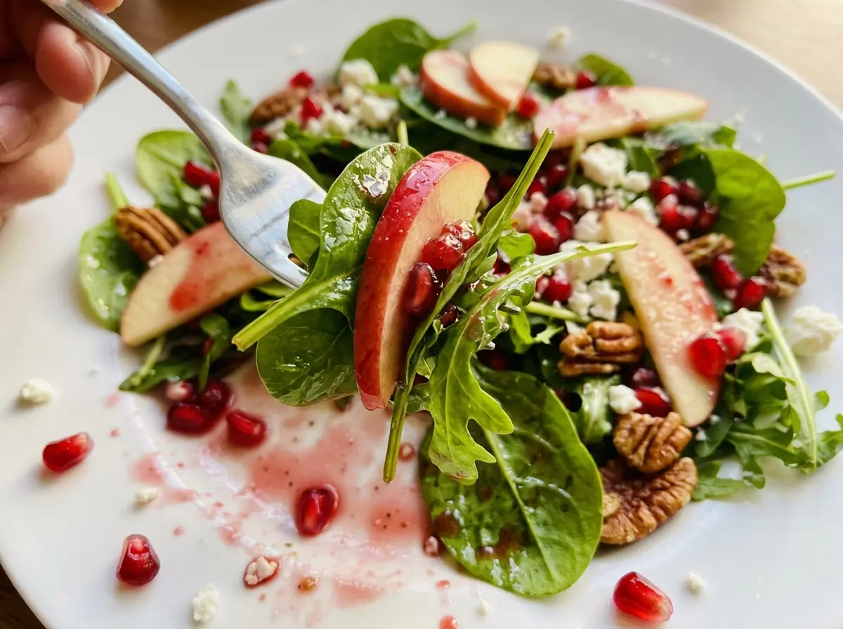 Christmas Salad with Pomegranate Vinaigrette, jewel-toned and crisp