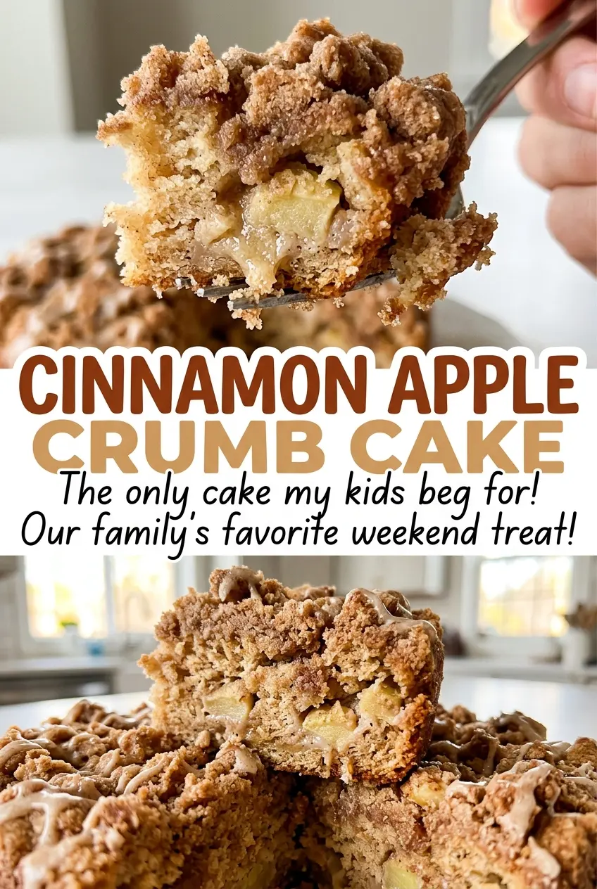 Cinnamon Apple Crumb Cake with apple-studded slices