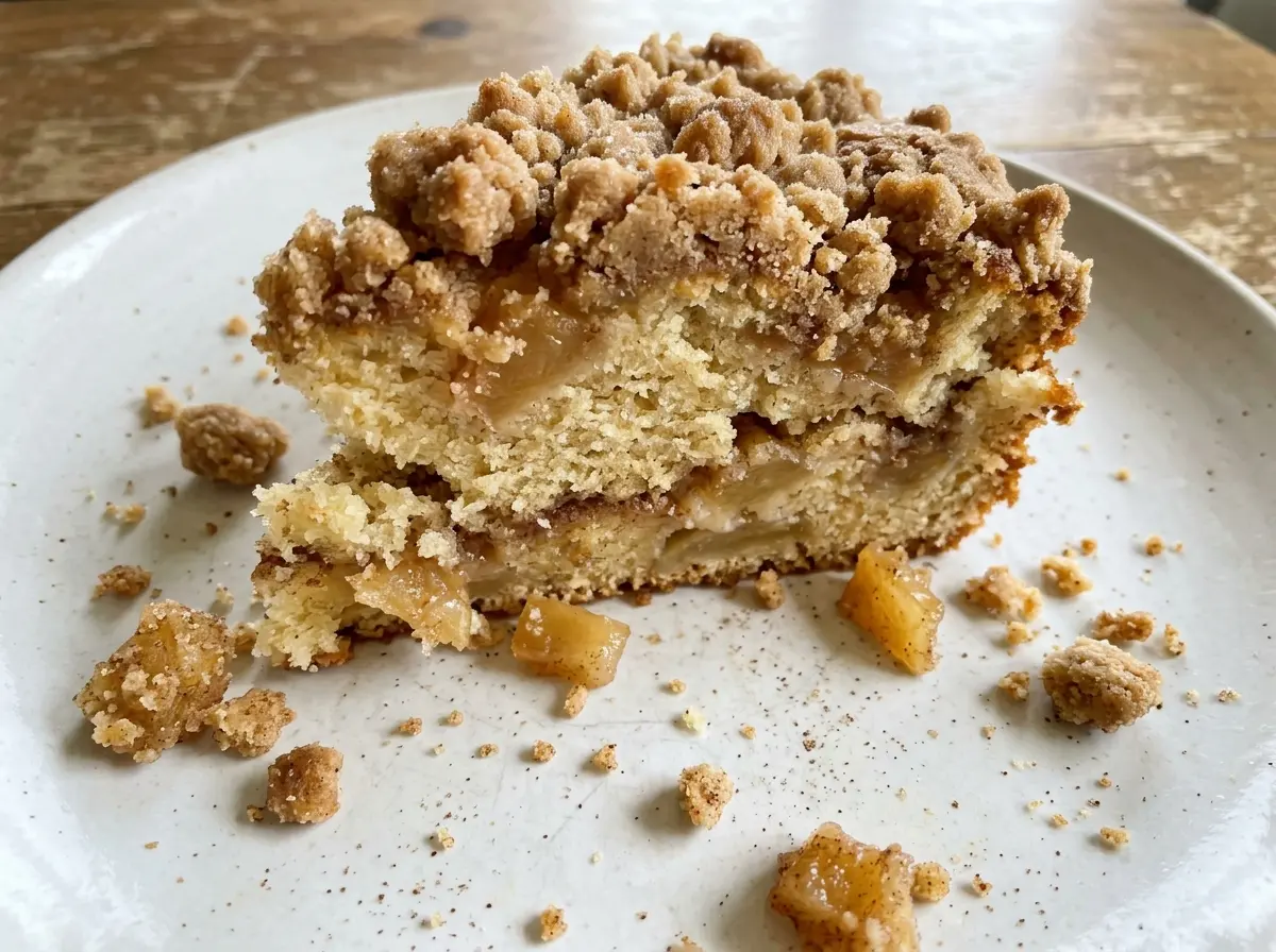 Cinnamon Apple Crumb Cake with golden cinnamon topping