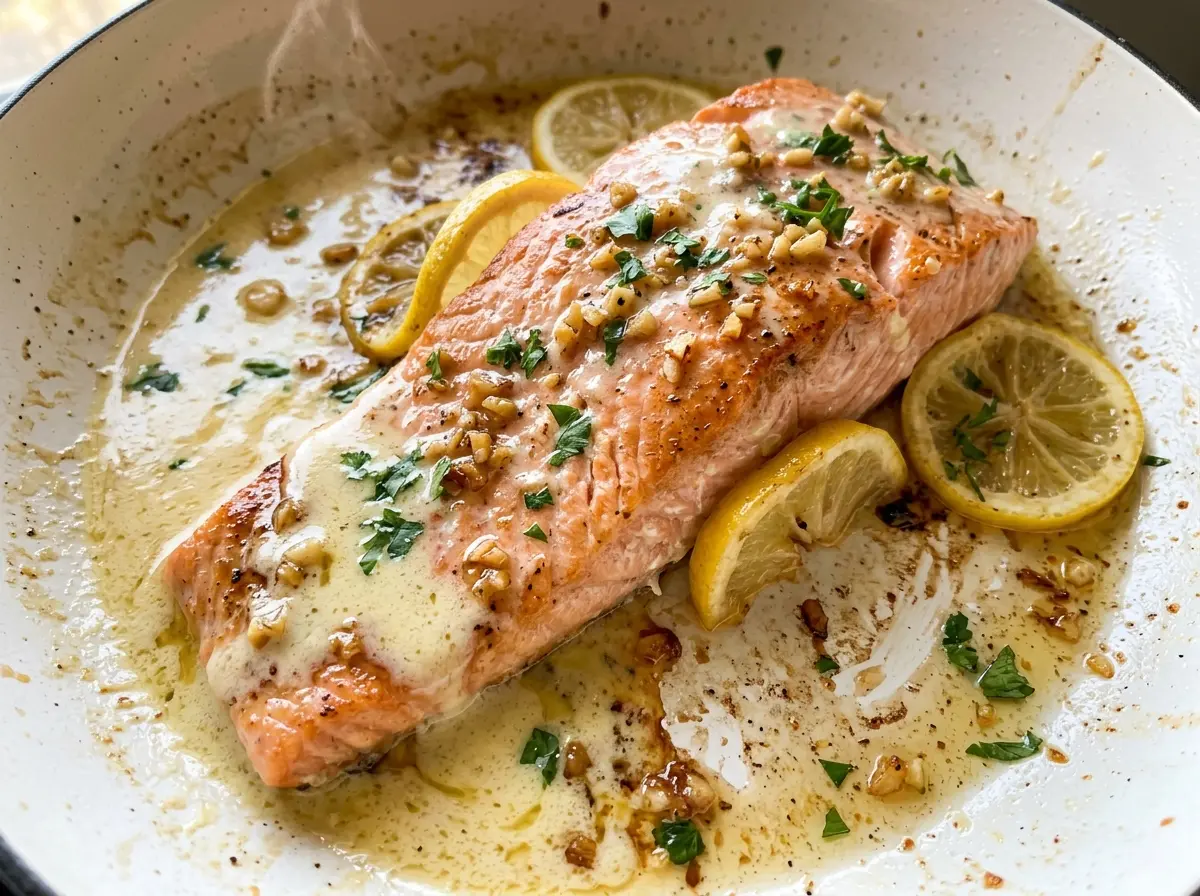 Creamy Garlic Butter Salmon golden fillets
