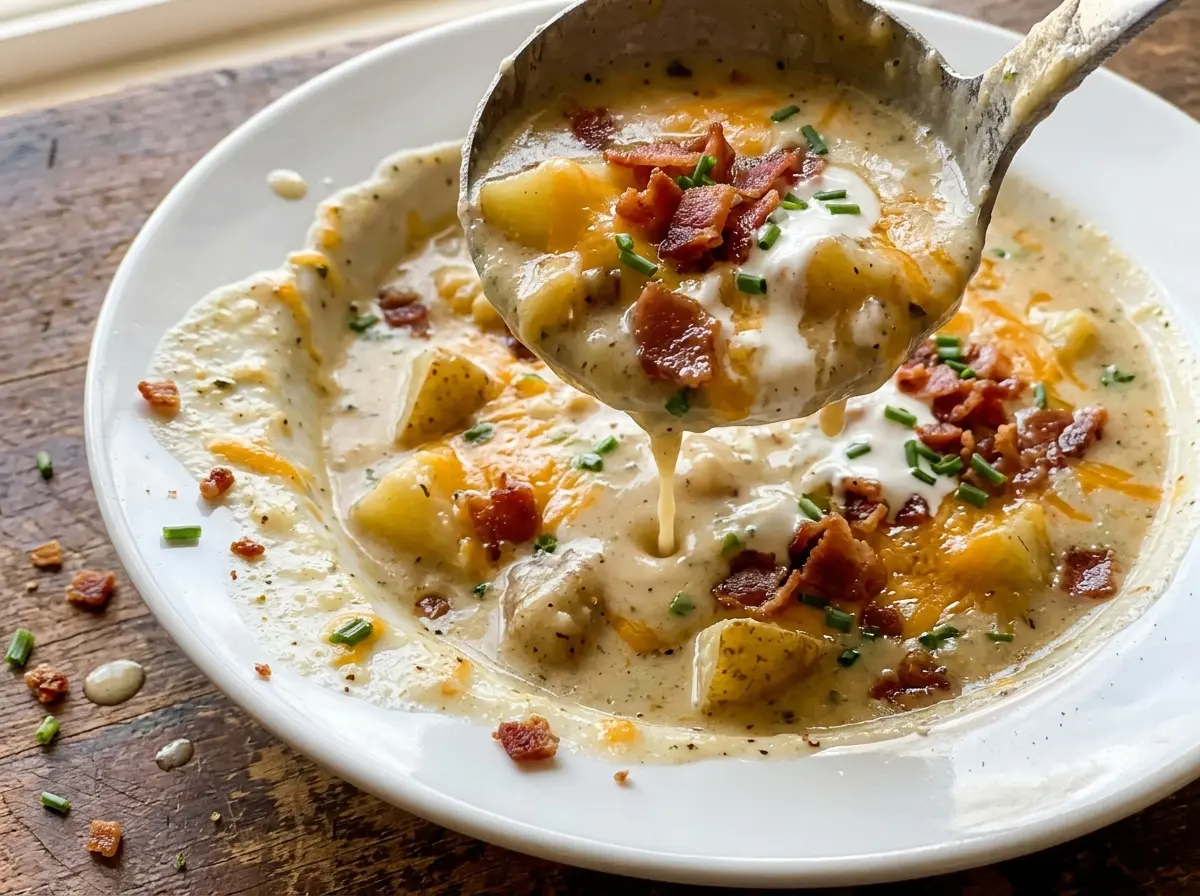Crockpot Loaded Baked Potato Soup creamy potato bowls
