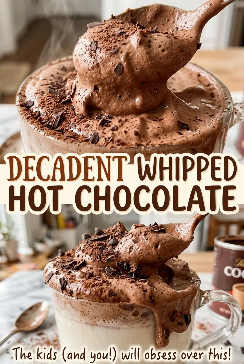 Decadent Whipped Hot Chocolate with fluffy cocoa topping