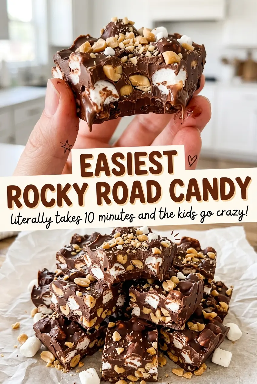 Easiest Rocky Road Candy chewy crunchy squares