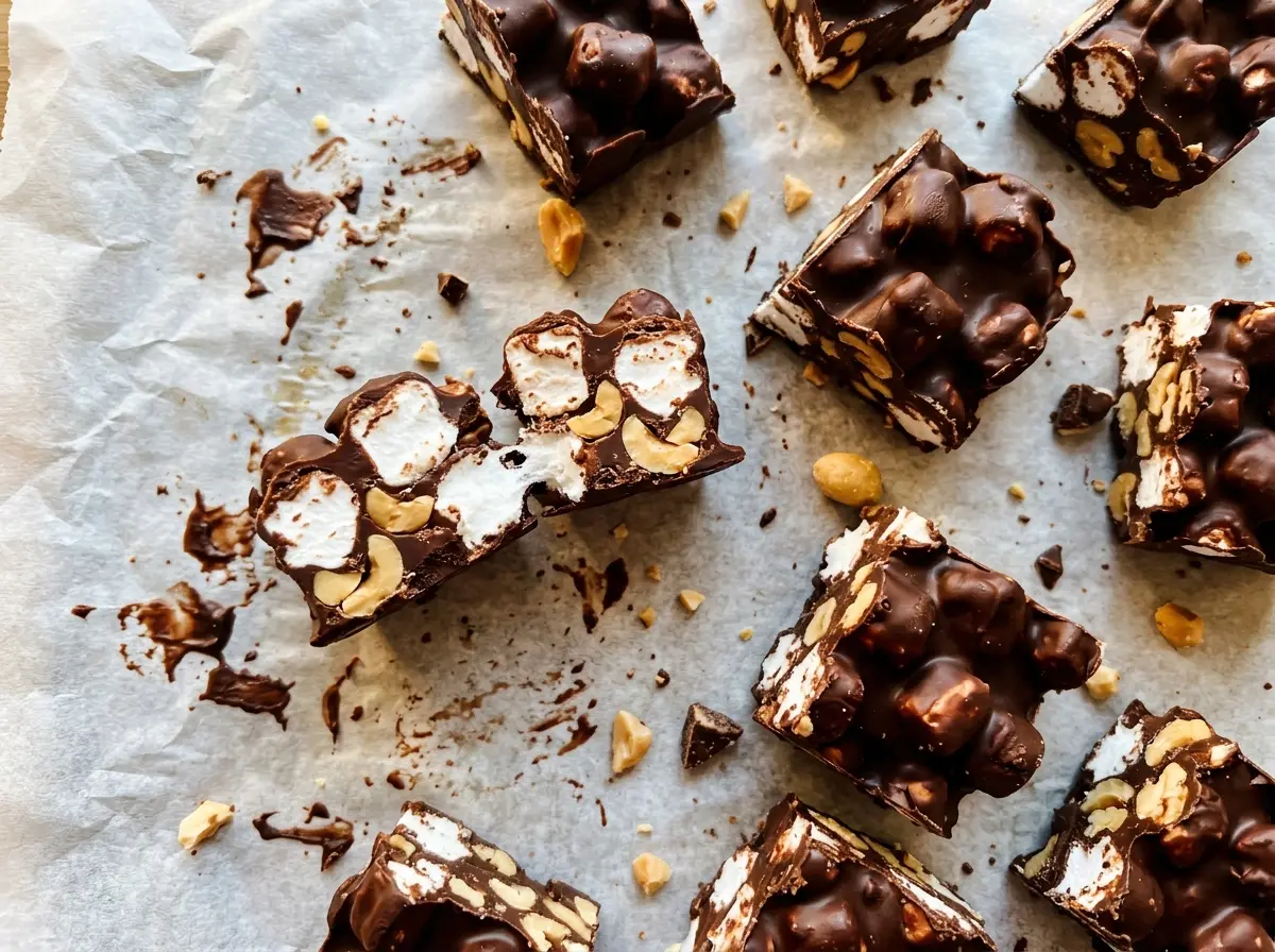 Easiest Rocky Road Candy chocolate almond clusters