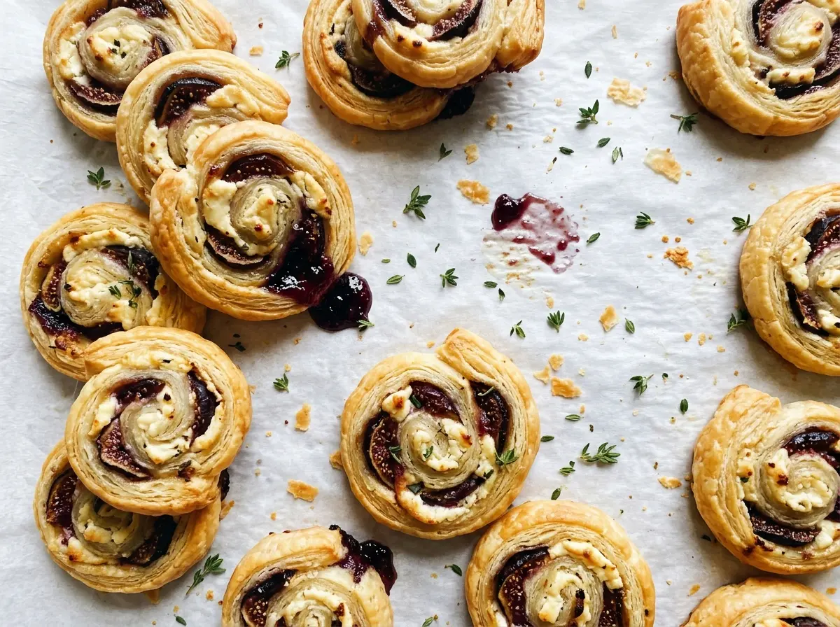 Fig and Goat Cheese Puff Pastry Pinwheels with golden flaky layers
