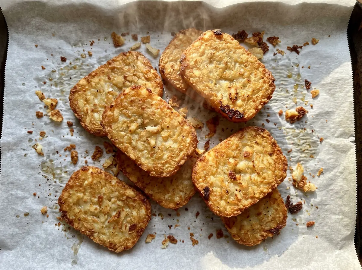 Frozen hash browns in air fryer, golden crisp patties