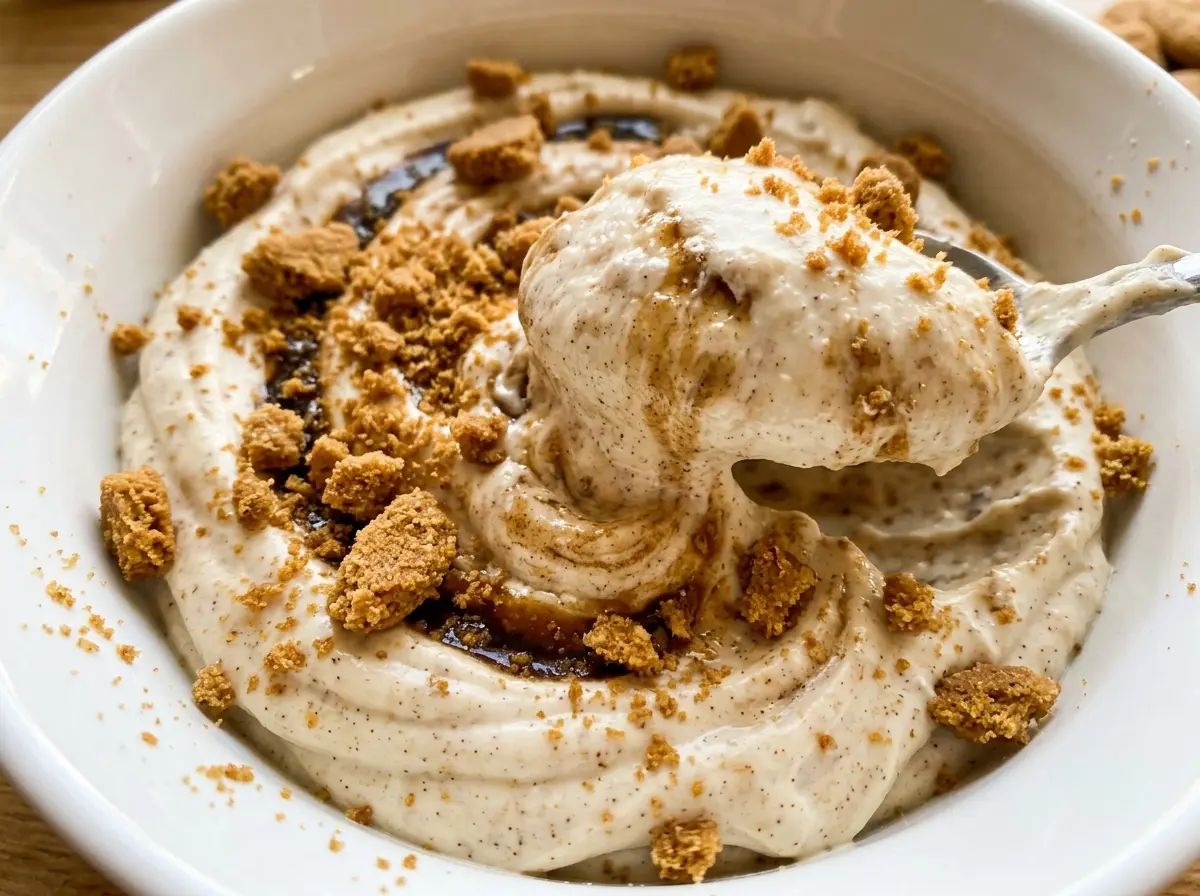Gingerbread Cheesecake Dip with creamy, spiced swirls