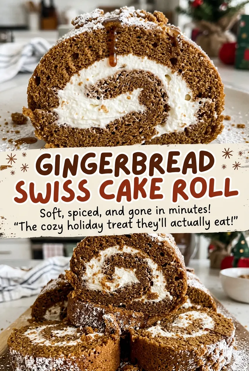 Gingerbread Swiss Cake Roll with creamy swirl