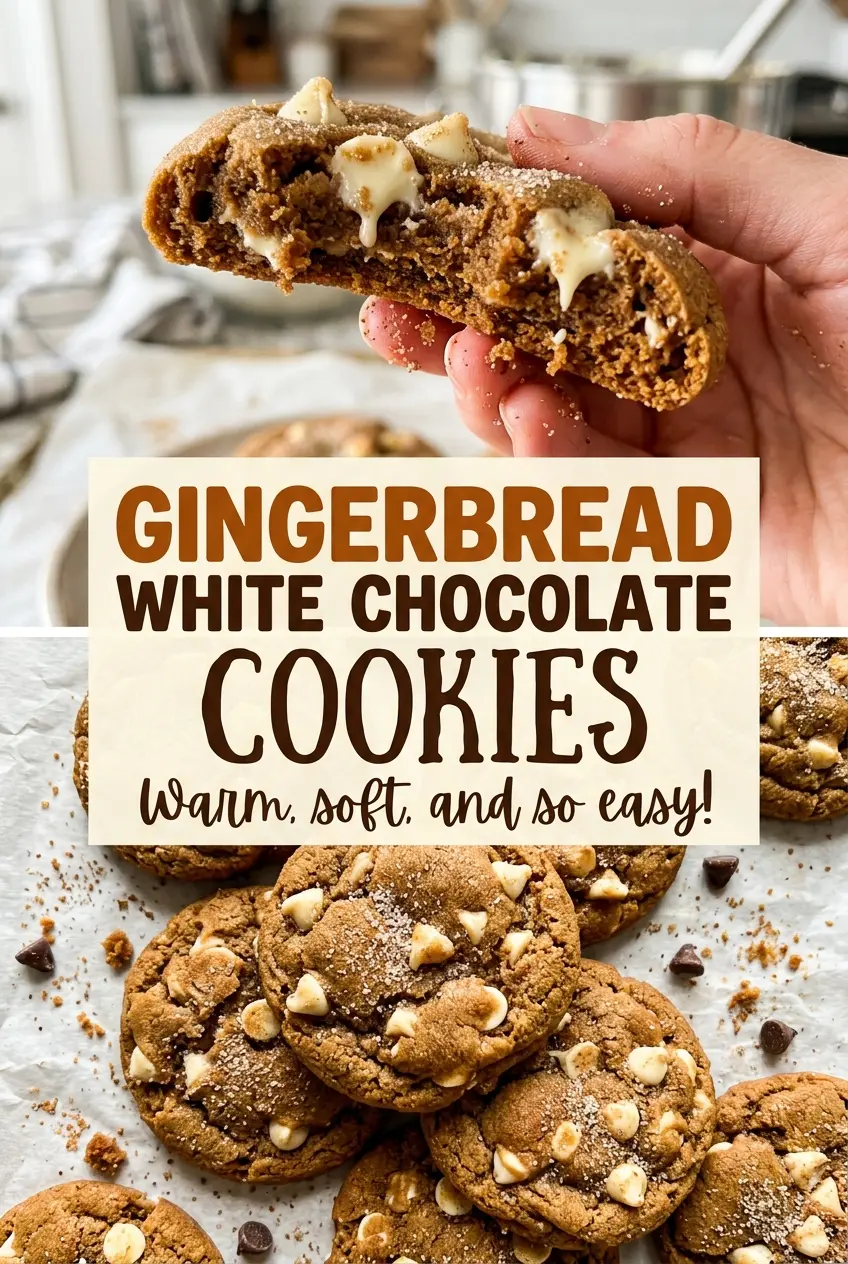 Gingerbread White Chocolate Chip Cookies chewy chocolate dotted