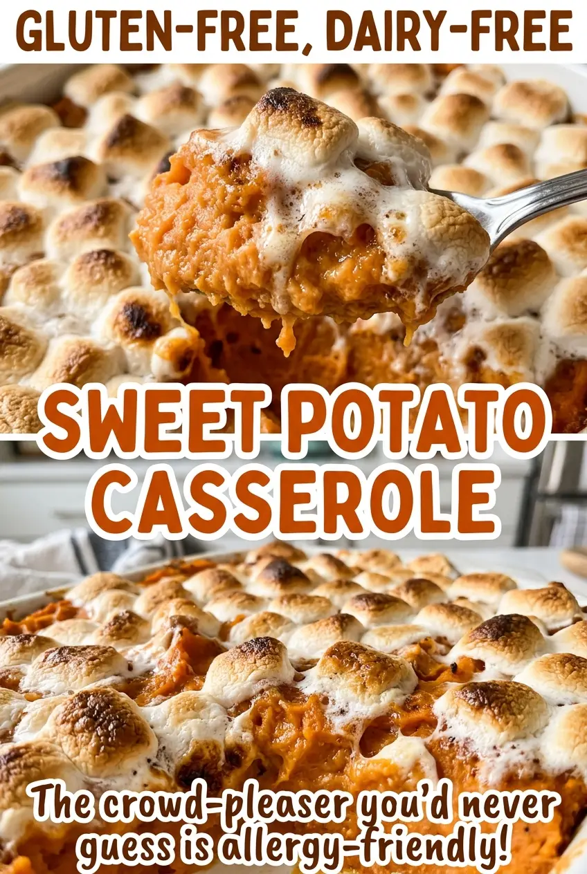 Gluten Free Dairy Free Sweet Potato Casserole golden pecan topping
