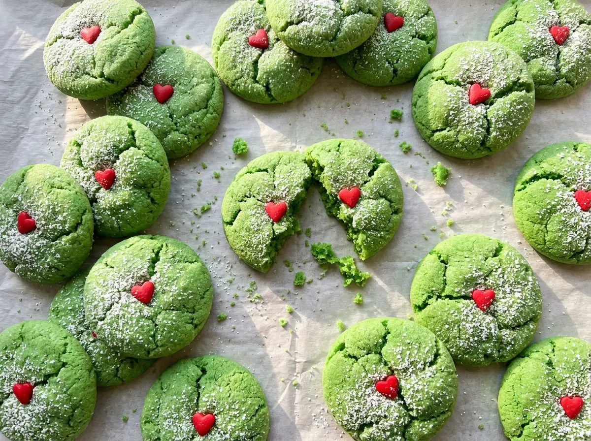 Grinch Cookies green crinkle cookies