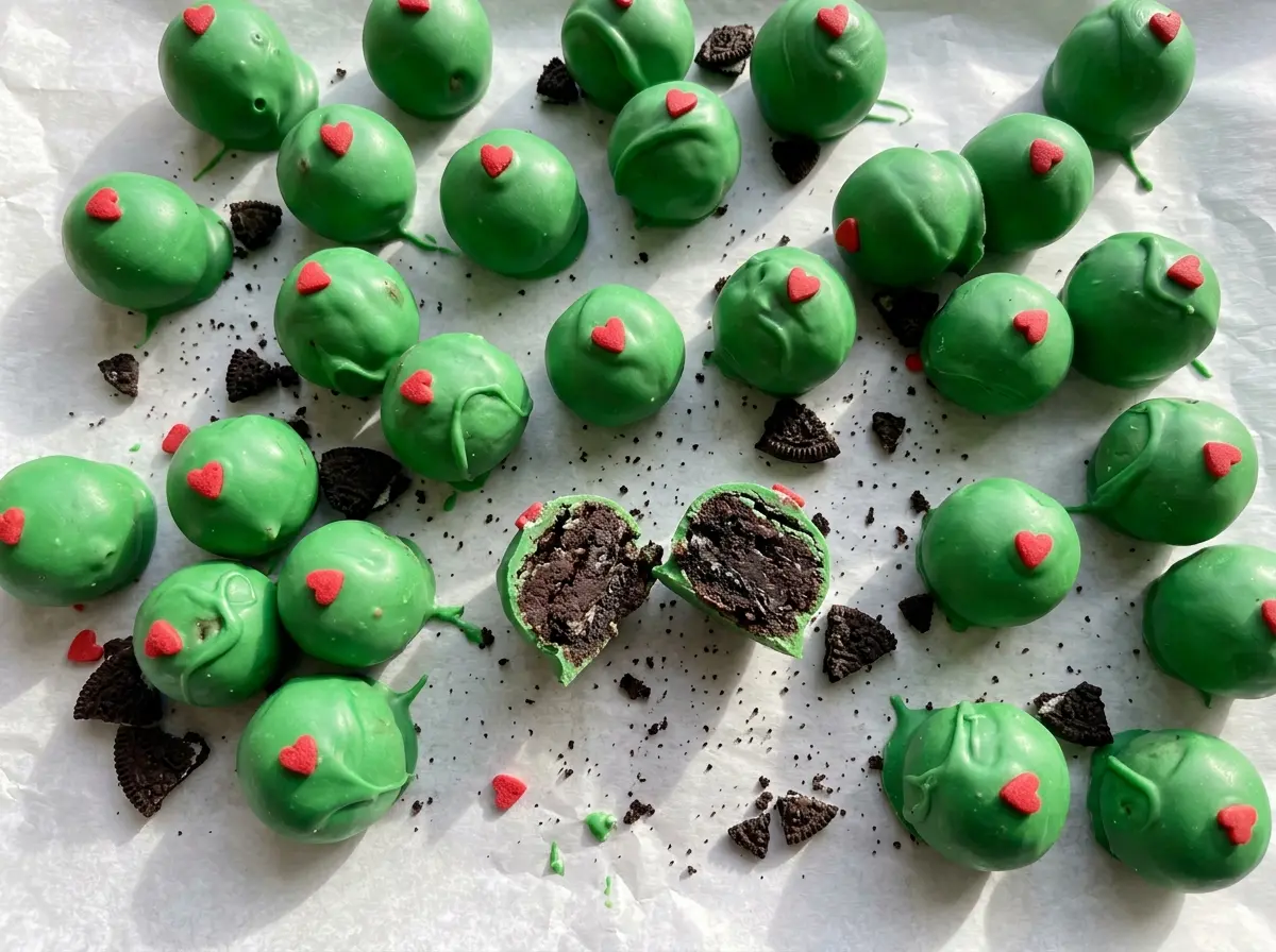 Grinch Oreo Truffles green candy hearts