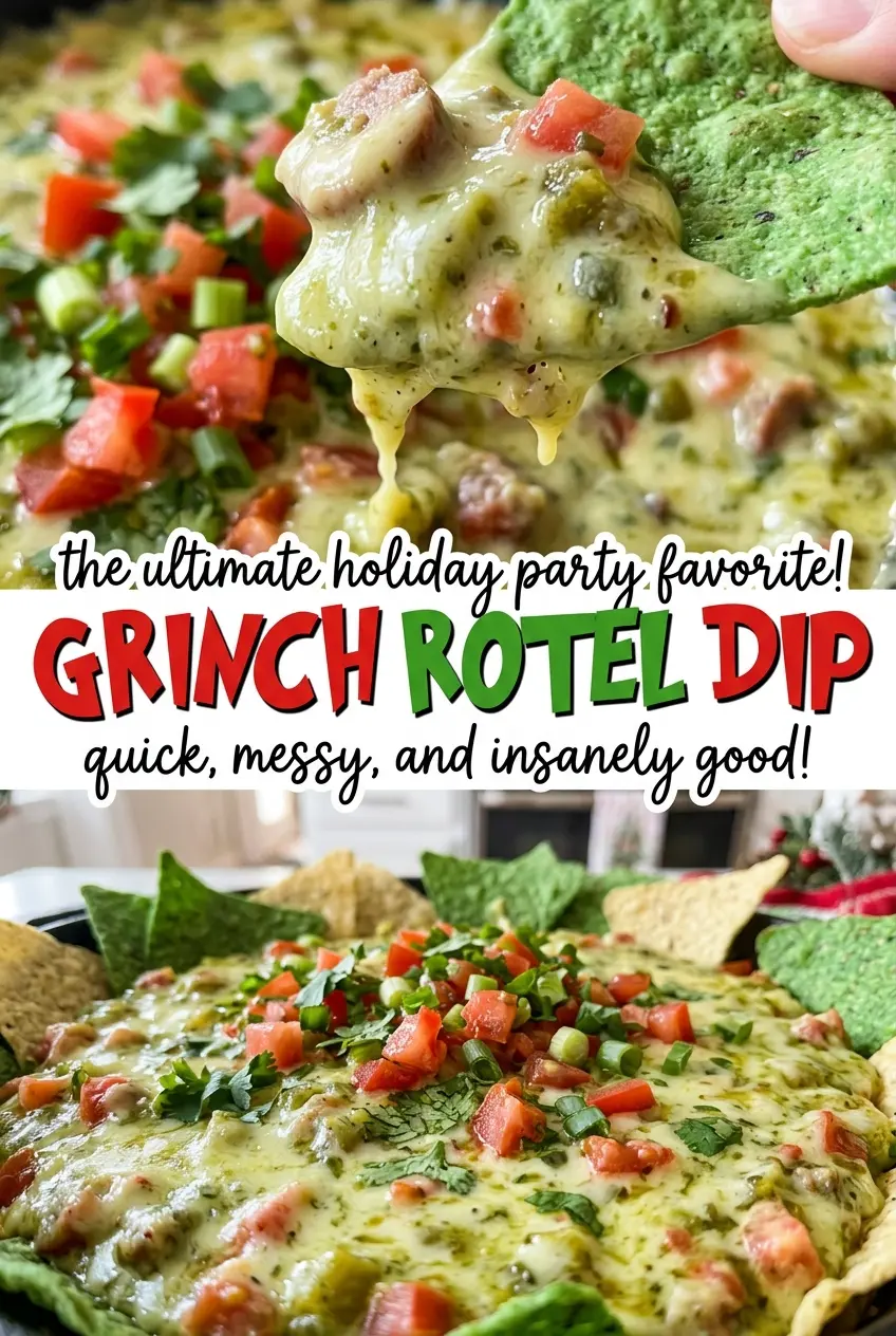 Grinch Rotel Dip, warm cheesy