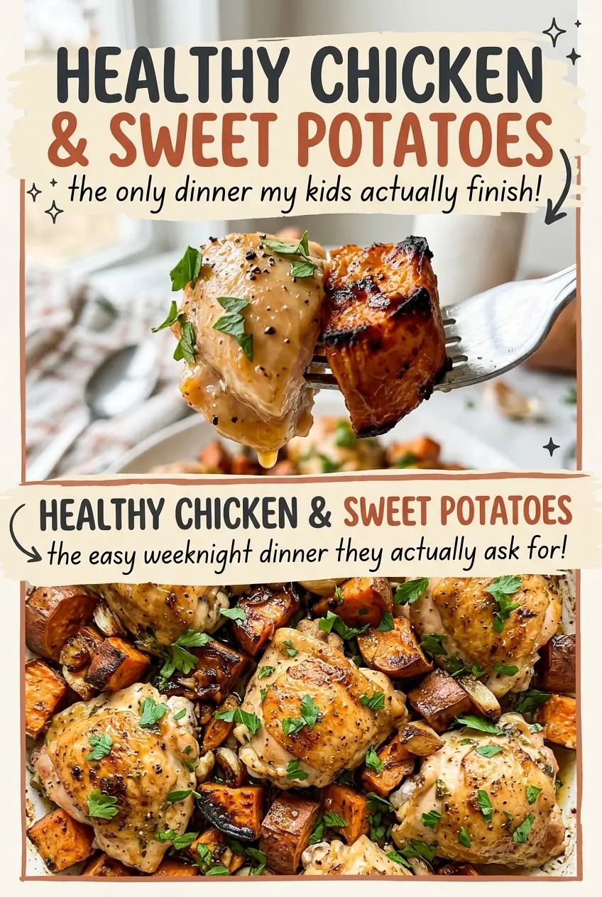 Healthy Chicken and Sweet Potatoes, golden sheet-pan dinner
