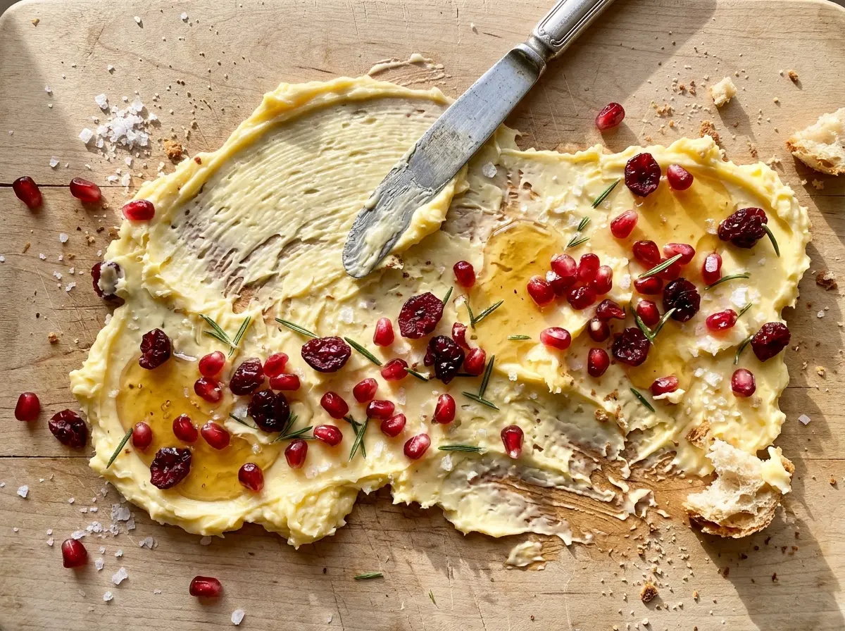 Holiday Butter Board with festive fruit toppings