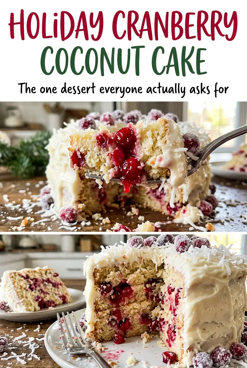 Holiday Cranberry Coconut Cake, festive layered coconut
