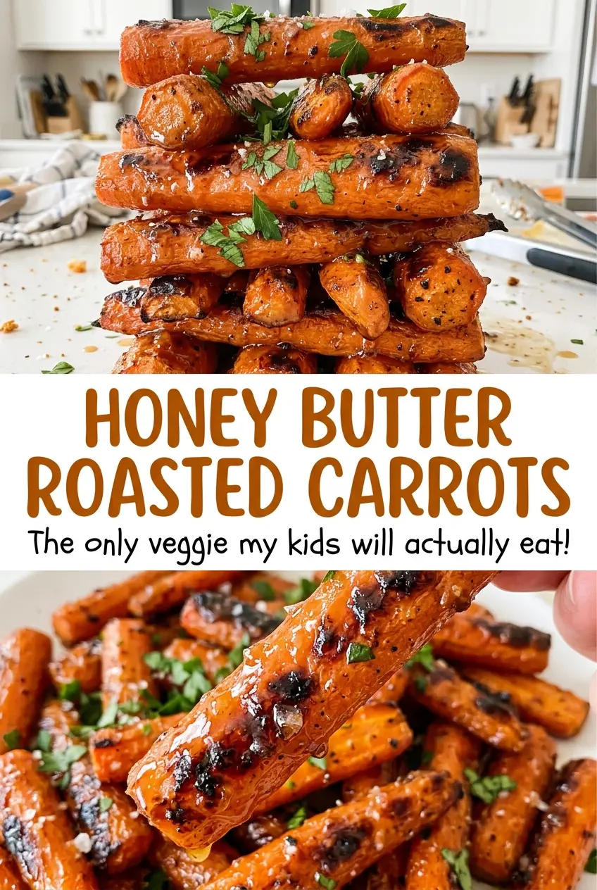 Honey Butter Roasted Carrots with glossy browned edges