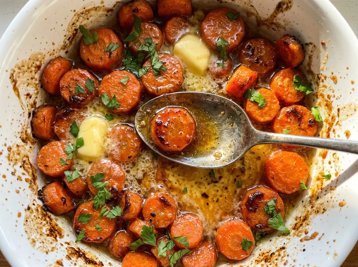 Honey Butter Roasted Carrots with glossy browned edges