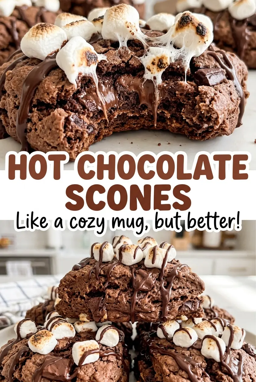 Hot Chocolate Scones with marshmallow drizzle
