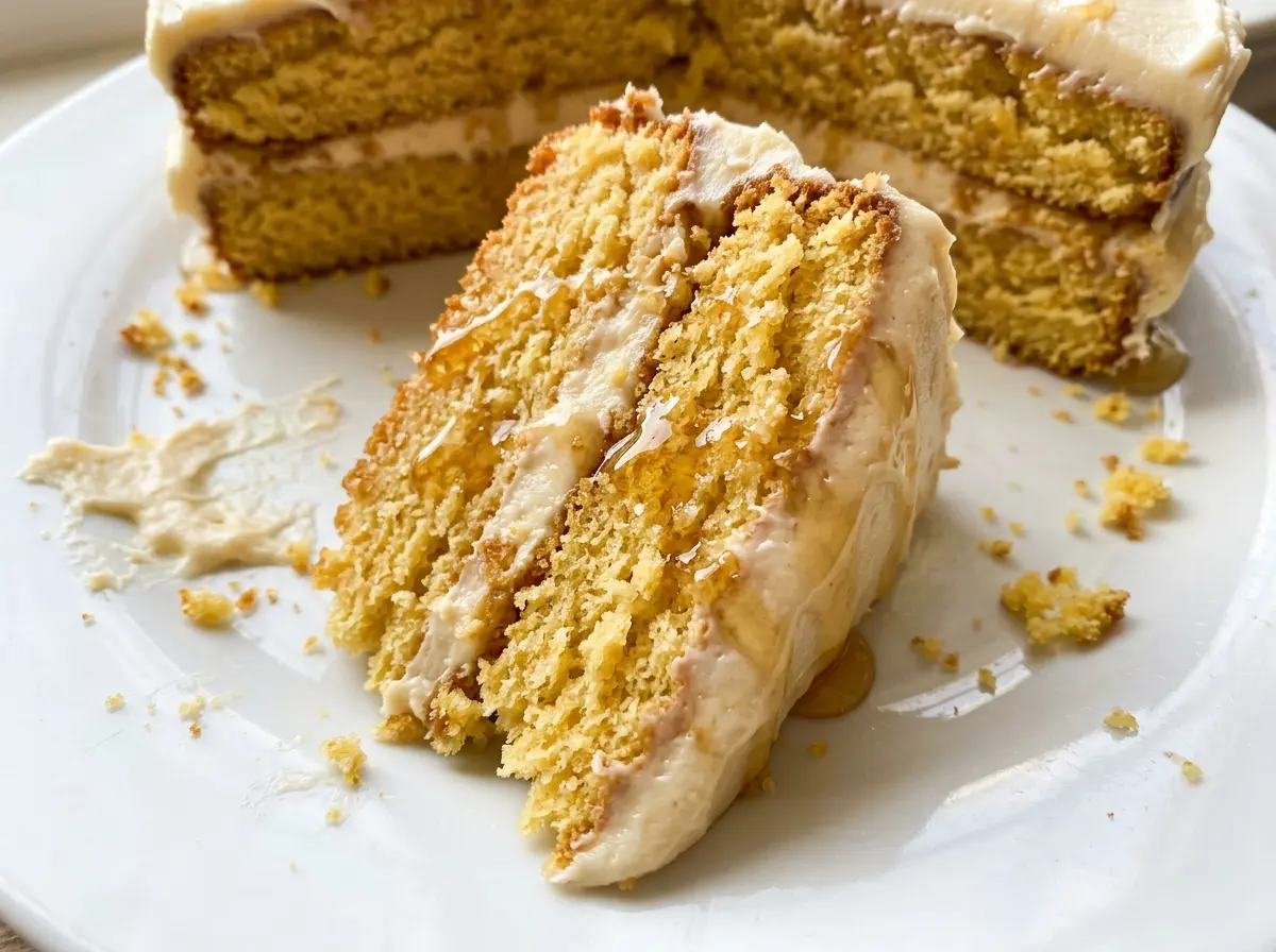 Layered Cornbread Cake with Honey Butter Frosting golden cake layers