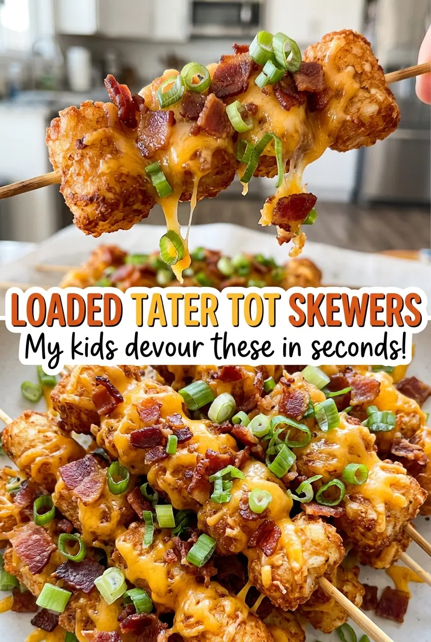 Loaded Tater Tot Skewers golden cheesy crisp