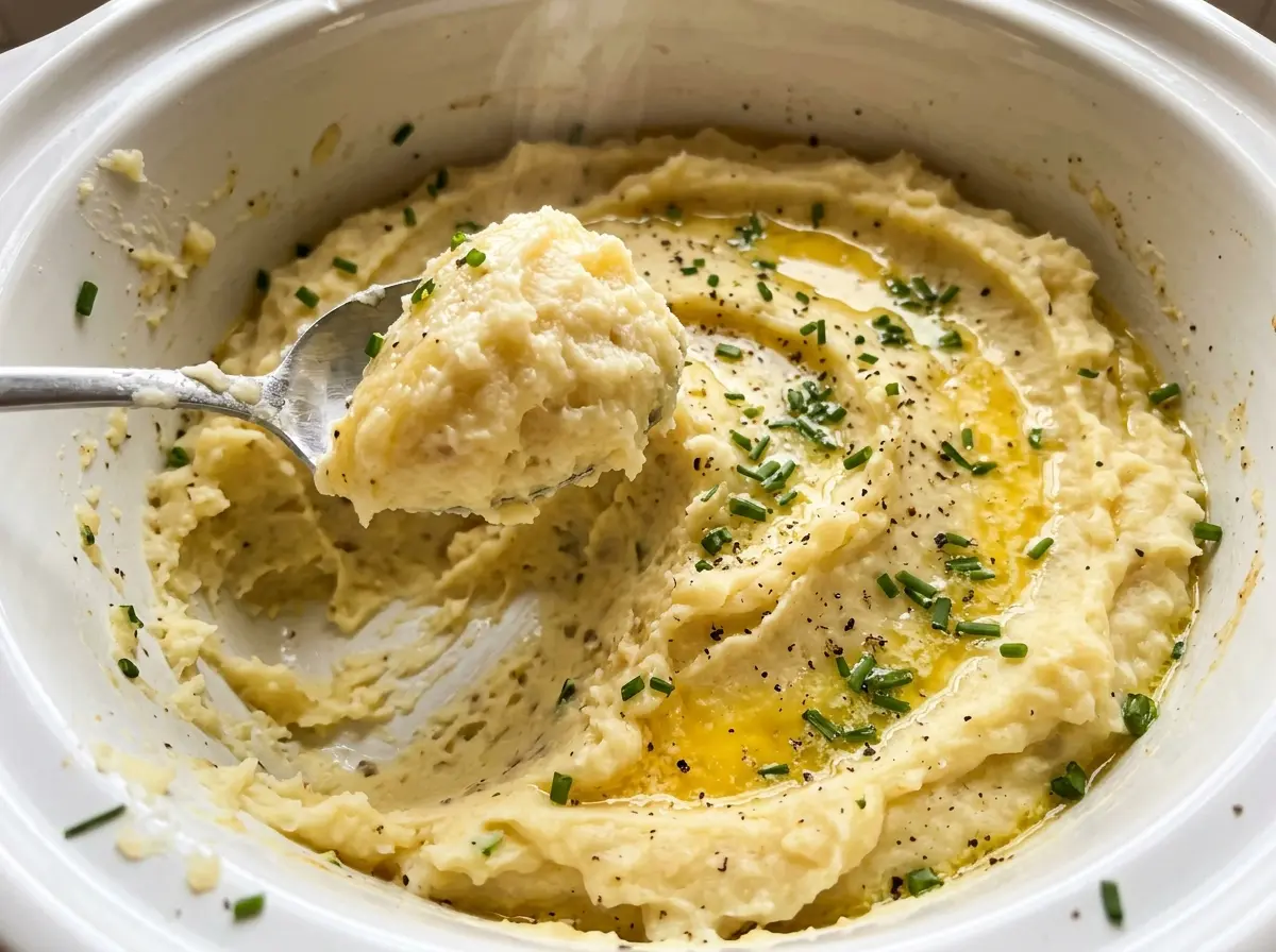 Make Ahead Crockpot Mashed Potatoes creamy fluffy