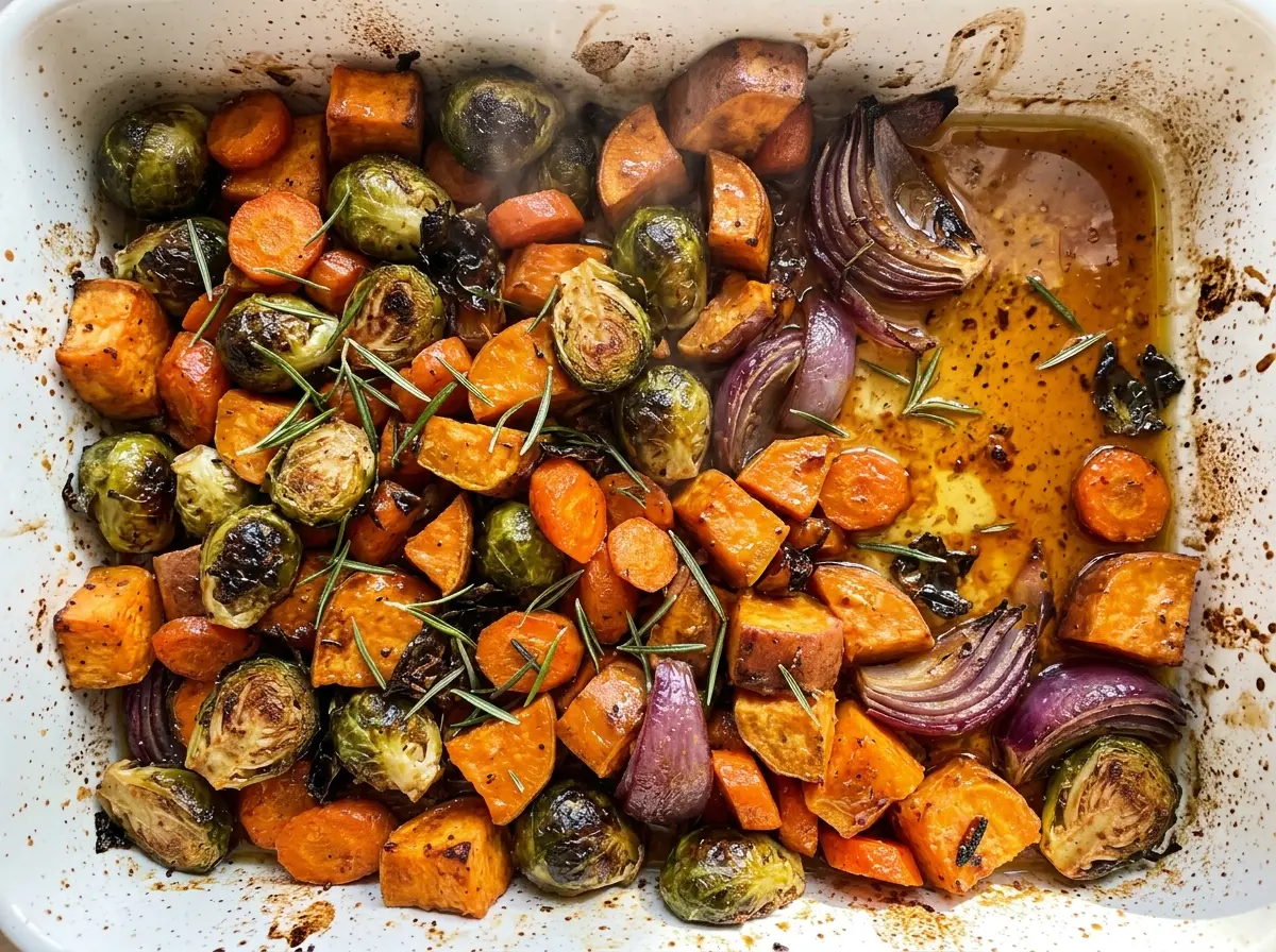 Maple Roasted Thanksgiving Veggies with caramelized edges