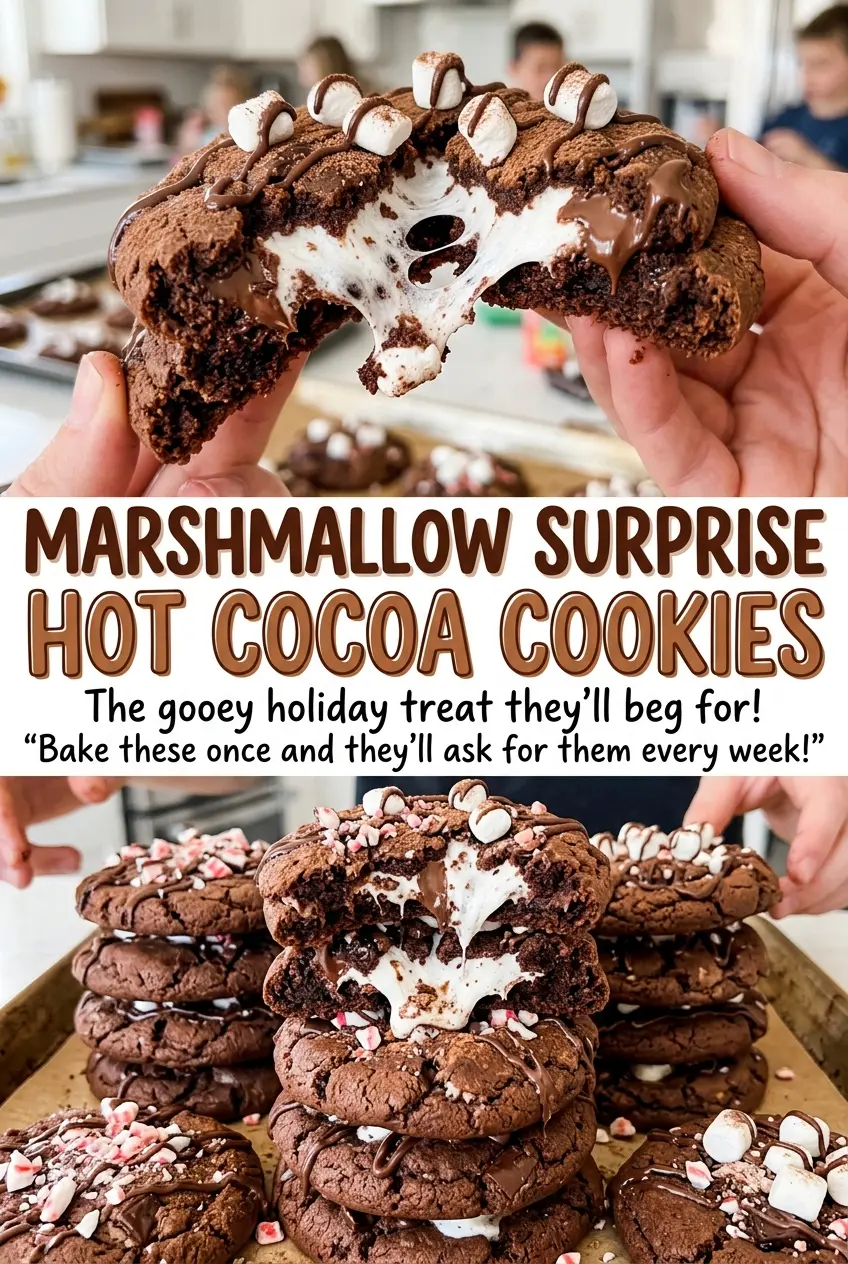 Marshmallow Surprise Hot Cocoa Cookies with gooey marshmallow centers