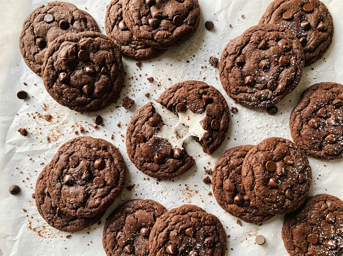 Marshmallow Surprise Hot Cocoa Cookies with soft cocoa tops