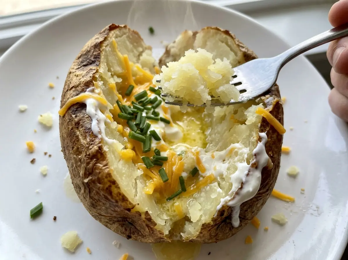 Microwave baked potato fluffy center