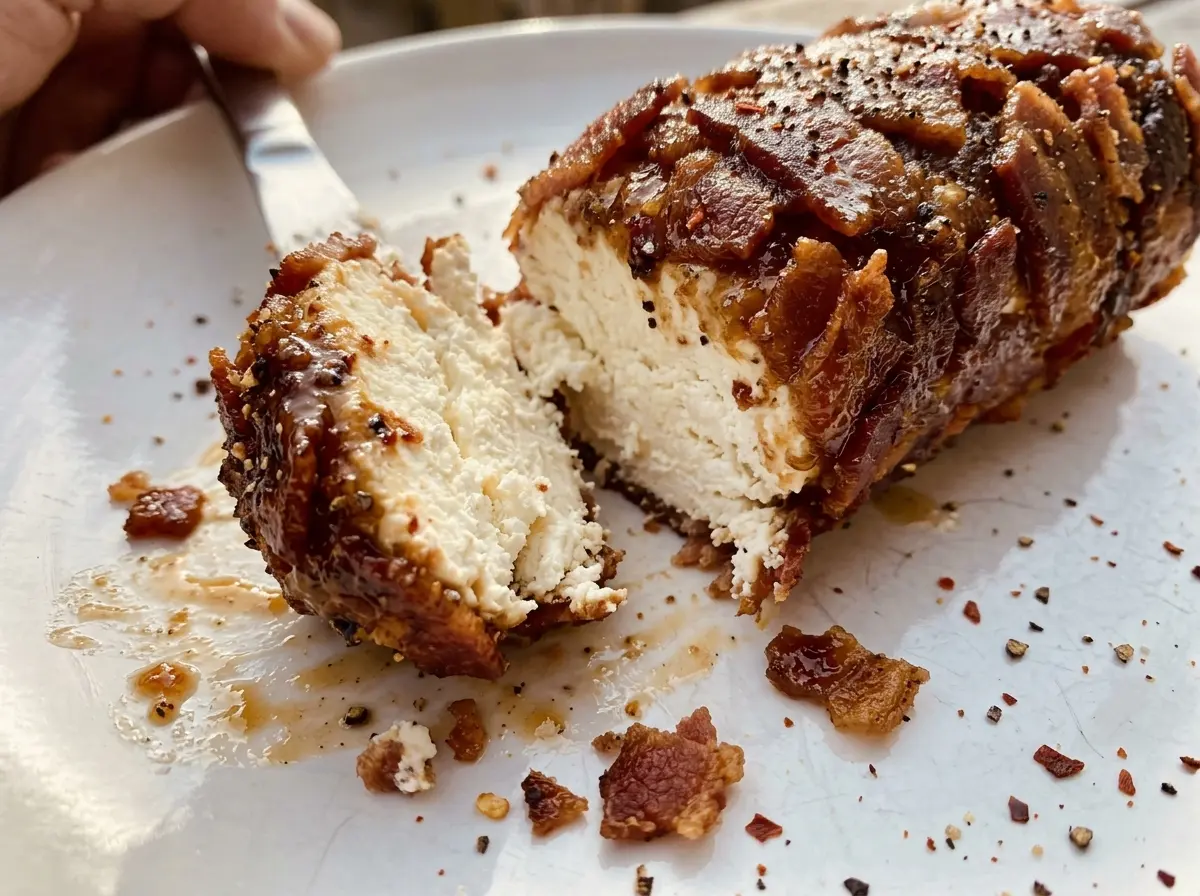 Million Dollar Bacon Goat Cheese Log with candied bacon crust